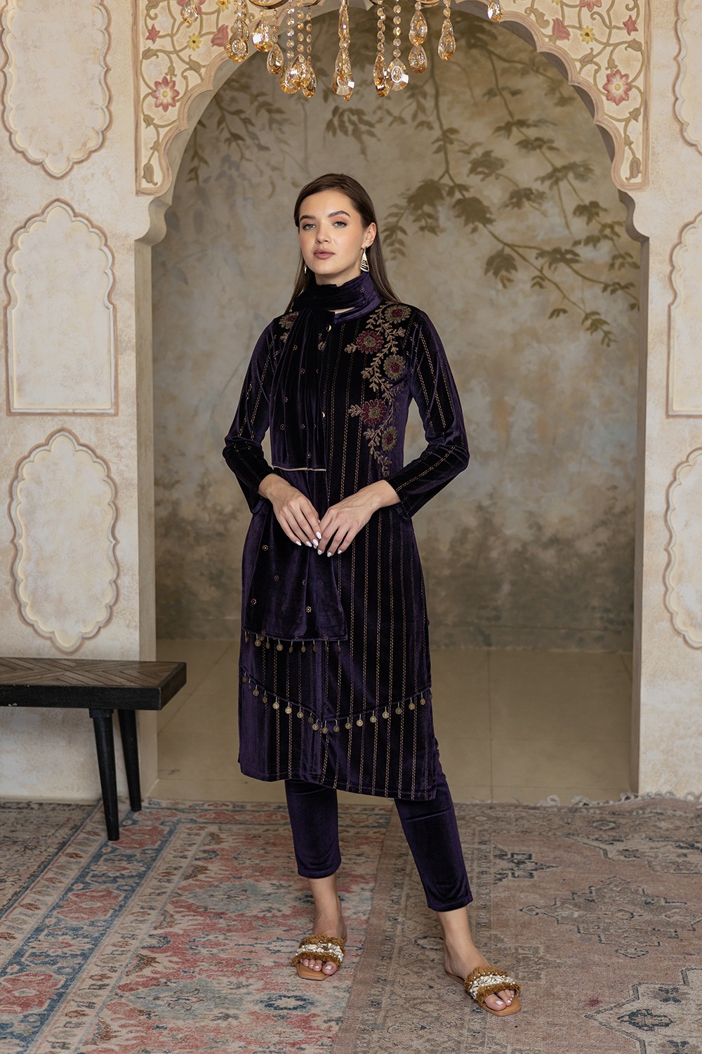 PURPLE EMBROIDERED KURTA SET